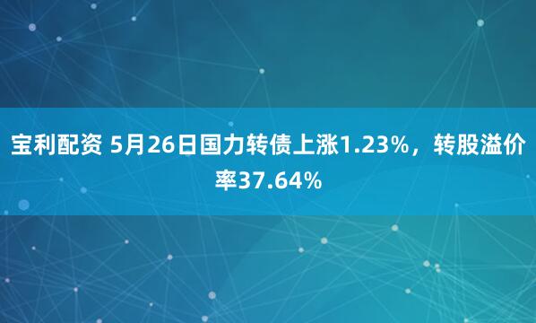 宝利配资 5月26日国力转债上涨1.23%，转股溢价率37.64%